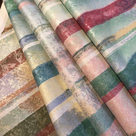 Vintage TexUnion Fabric Samples, Striped Key West Pattern Cotton with Teflon 26" - Picture 1 of 11